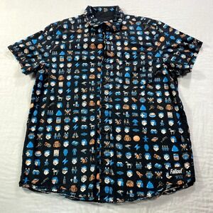 Bethesda Fallout Shirt Adult Medium Black Vault Boy Face All Over Button Up Mens